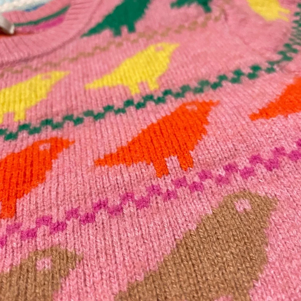 Boden Edie Fair Isle Sweater Pink Colorful Bird Animal Print Crew Neck Jumper - Picture 9 of 15